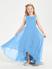 Modern Asymmetrical Junior Bridesmaid Dresses Cowl Neck Blue