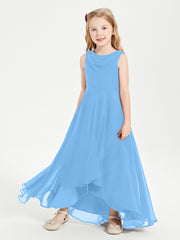 Modern Asymmetrical Junior Bridesmaid Dresses Cowl Neck Blue