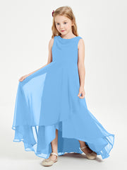 Modern Asymmetrical Junior Bridesmaid Dresses Cowl Neck Blue