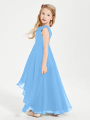 Modern Asymmetrical Junior Bridesmaid Dresses Cowl Neck Blue