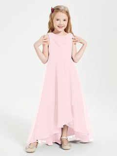 Modern Asymmetrical Junior Bridesmaid Dresses Cowl Neck Blushing Pink