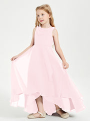 Modern Asymmetrical Junior Bridesmaid Dresses Cowl Neck Blushing Pink