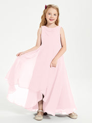 Modern Asymmetrical Junior Bridesmaid Dresses Cowl Neck Blushing Pink