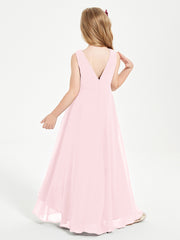 Modern Asymmetrical Junior Bridesmaid Dresses Cowl Neck Blushing Pink