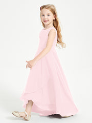 Modern Asymmetrical Junior Bridesmaid Dresses Cowl Neck Blushing Pink