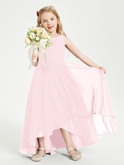 Modern Asymmetrical Junior Bridesmaid Dresses Cowl Neck Blushing Pink