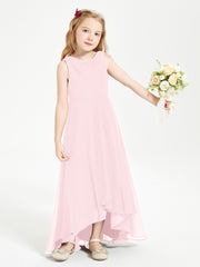 Modern Asymmetrical Junior Bridesmaid Dresses Cowl Neck Blushing Pink