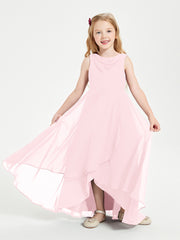 Modern Asymmetrical Junior Bridesmaid Dresses Cowl Neck Blushing Pink