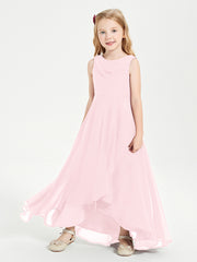 Modern Asymmetrical Junior Bridesmaid Dresses Cowl Neck Blushing Pink