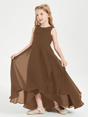 Modern Asymmetrical Junior Bridesmaid Dresses Cowl Neck Brown