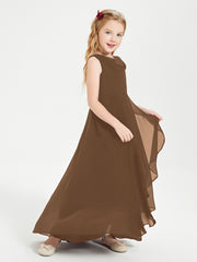Modern Asymmetrical Junior Bridesmaid Dresses Cowl Neck Brown