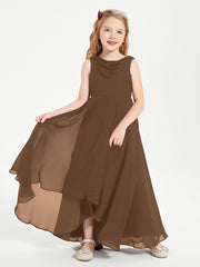 Modern Asymmetrical Junior Bridesmaid Dresses Cowl Neck Brown