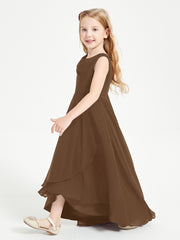 Modern Asymmetrical Junior Bridesmaid Dresses Cowl Neck Brown