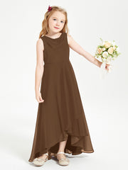 Modern Asymmetrical Junior Bridesmaid Dresses Cowl Neck Brown
