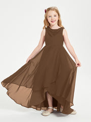 Modern Asymmetrical Junior Bridesmaid Dresses Cowl Neck Brown
