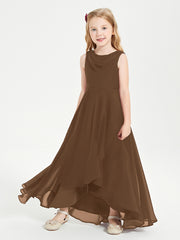 Modern Asymmetrical Junior Bridesmaid Dresses Cowl Neck Brown
