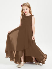 Modern Asymmetrical Junior Bridesmaid Dresses Cowl Neck Brown