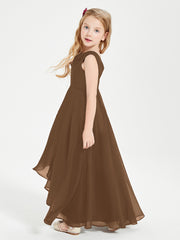 Modern Asymmetrical Junior Bridesmaid Dresses Cowl Neck Brown