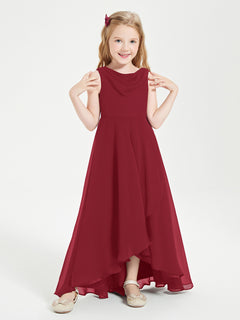 Modern Asymmetrical Junior Bridesmaid Dresses Cowl Neck Burgundy