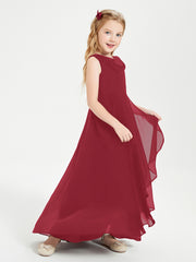 Modern Asymmetrical Junior Bridesmaid Dresses Cowl Neck Burgundy