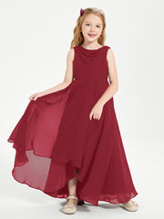 Modern Asymmetrical Junior Bridesmaid Dresses Cowl Neck Burgundy