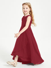 Modern Asymmetrical Junior Bridesmaid Dresses Cowl Neck Burgundy