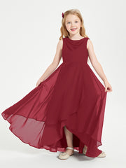 Modern Asymmetrical Junior Bridesmaid Dresses Cowl Neck Burgundy