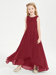 Modern Asymmetrical Junior Bridesmaid Dresses Cowl Neck Burgundy