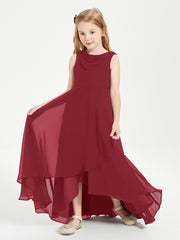 Modern Asymmetrical Junior Bridesmaid Dresses Cowl Neck Burgundy