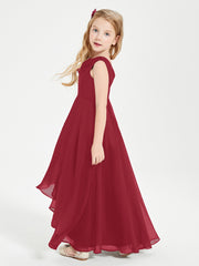 Modern Asymmetrical Junior Bridesmaid Dresses Cowl Neck Burgundy