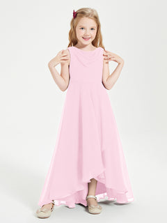 Modern Asymmetrical Junior Bridesmaid Dresses Cowl Neck Candy Pink