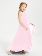 Modern Asymmetrical Junior Bridesmaid Dresses Cowl Neck Candy Pink