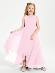 Modern Asymmetrical Junior Bridesmaid Dresses Cowl Neck Candy Pink