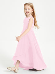 Modern Asymmetrical Junior Bridesmaid Dresses Cowl Neck Candy Pink