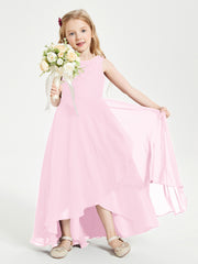 Modern Asymmetrical Junior Bridesmaid Dresses Cowl Neck Candy Pink