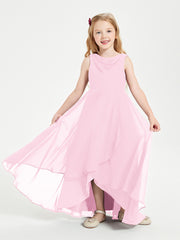 Modern Asymmetrical Junior Bridesmaid Dresses Cowl Neck Candy Pink