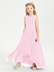 Modern Asymmetrical Junior Bridesmaid Dresses Cowl Neck Candy Pink