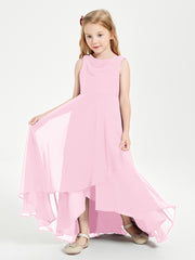 Modern Asymmetrical Junior Bridesmaid Dresses Cowl Neck Candy Pink