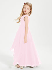 Modern Asymmetrical Junior Bridesmaid Dresses Cowl Neck Candy Pink