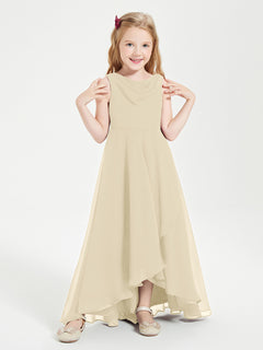 Modern Asymmetrical Junior Bridesmaid Dresses Cowl Neck Champagne