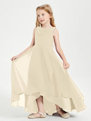 Modern Asymmetrical Junior Bridesmaid Dresses Cowl Neck Champagne