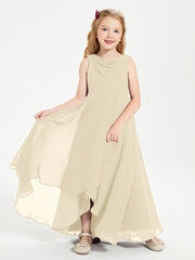 Modern Asymmetrical Junior Bridesmaid Dresses Cowl Neck Champagne