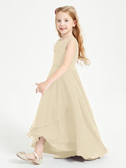 Modern Asymmetrical Junior Bridesmaid Dresses Cowl Neck Champagne