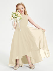Modern Asymmetrical Junior Bridesmaid Dresses Cowl Neck Champagne