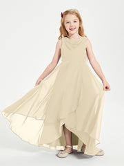 Modern Asymmetrical Junior Bridesmaid Dresses Cowl Neck Champagne