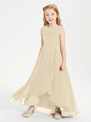 Modern Asymmetrical Junior Bridesmaid Dresses Cowl Neck Champagne