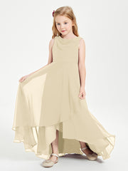 Modern Asymmetrical Junior Bridesmaid Dresses Cowl Neck Champagne