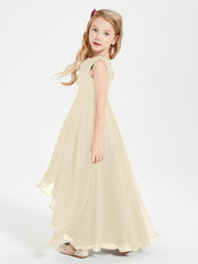 Modern Asymmetrical Junior Bridesmaid Dresses Cowl Neck Champagne
