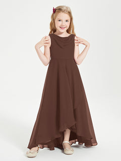 Modern Asymmetrical Junior Bridesmaid Dresses Cowl Neck Chocolate