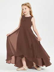 Modern Asymmetrical Junior Bridesmaid Dresses Cowl Neck Chocolate